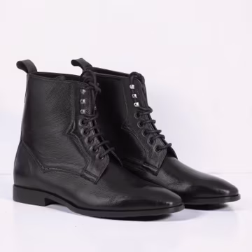 Handmade Men's Black Leather Combat Dress Boots – Genuine Leather