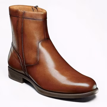 Handmade Men's Cognac Smooth Leather Side Zipper Dress Boot