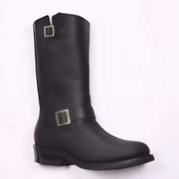 Handmade Unisex Black Leather Rebel Western Biker High Boots – Smooth Sole