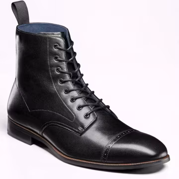 Handmade Men's Black Cap Toe Lace Up Dress Boot | Pure Leather Ankle Boot
