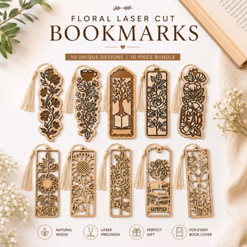 Floral Bookmark SVG Bundle, Laser Cut Bookmark Files, Wood Bookmark SVG, Flower Bookmark DXF, Botanical Bookmark Design, Book Lover Gift