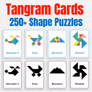 Printable Tangram Puzzle Cards – Shapes, Animals, Objects (Digital Download)