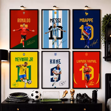 Football Stars Poster Bundle: Ronaldo, Mbappe, Messi, Yamal, Kane, Neymar, Soccer Legends Signed Poster Set
