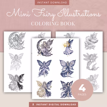 Fairy Coloring Book Bundle, Celestial Ocean Dragon Cottagecore Printable Adult Coloring Pages PDF
