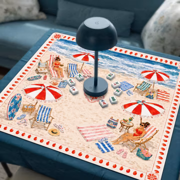 Beach Resort Neoprene Mahjong Mat, Coastal Summer Game Mat, Vintage Seaside Vacation Design, American Mahjong Table Cover, SHIPS ROLLED
