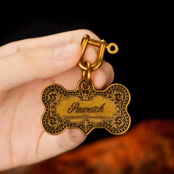 Custom Vintage Brass Bone Pet ID Tag, Personalized Dog Tag for Dogs and Cats