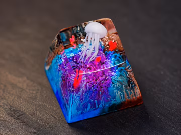 Deep Ocean Resin Keycap | Custom Underwater Scene For MX Switches | Vibrant Marine Life Keyboard Art | Jellyfish Design