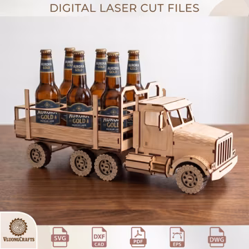 3D Wooden Truck Beer Bottle Carrier, Father's Day Gift Laser Cut Files ( Digital Download )