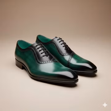 Handmade Green & Black Leather Oxford Shoes – Two-Tone Dress Shoes