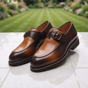 Men's Two-Tone Leather Monk Strap Loafers | Handmade Single Buckle Dress Shoes