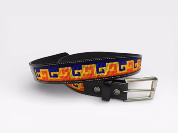 Handmade Western Leather Belt | Custom Boho Style | Beaded – Colorful Geometric Design | Casual Waist Belt