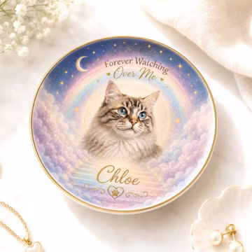 Personalized Dog Memorial Jewelry Dish, Custom Pet Portrait Ring Dish, Pet Loss Gift for Dog Mom, Forever Watching Over Me