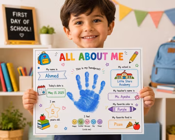 All About Me Worksheet Back to School Classroom Activity First Day of School PRINTABLE, Handprint Keepsake, Preschool Kindergarten PNG