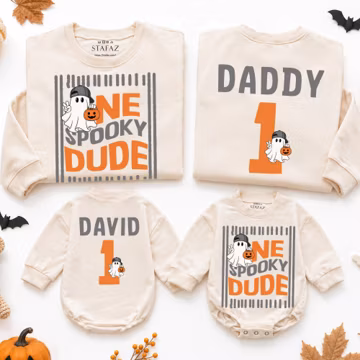 One Spooky Dude Halloween Sweatshirt, Matching Family Ghost Shirt Baby Romper