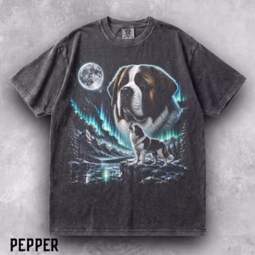 Saint Bernard Moon Shirt, St Bernard Northern Lights Tee, 90's animal tee, Vintage Dog shirt Howling Moon Mountain Dog Shirt Comfort Colors