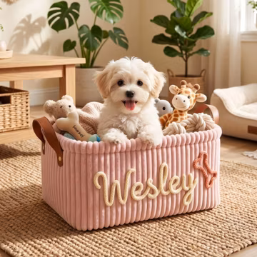 Personalized Corduroy Pet Basket with Name, Custom Embroidered Pet Basket, Dog Toy Storage Bin, Cat Toy Organizer, Handmade Storage Basket