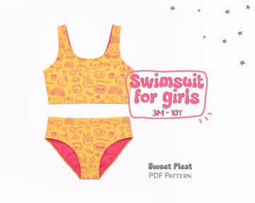 Girls Swimsuit Pattern For Kids Bathing Suite Pattern For Children Bikini Sewing Pattern For Toddlers
