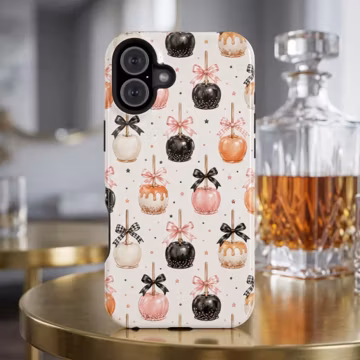 Cute Fall Halloween Caramel Apple Pattern Mag Safe Tough Phone Case | Impact-Resistant Magnetic Case