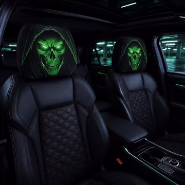 Green Skull Car Headrest Cover, Gothic Skeleton Seat Protector, Horror Car Interior Decor, Spooky Auto Accessory, Halloween Gift