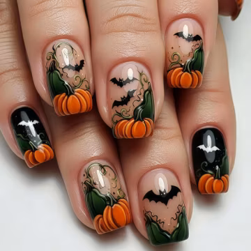 Pumpkin & Bat Halloween Nail Stickers, Intricate Fall Manicure Decals, Spooky Season Nail Art Accents, Whimsical Autumn Press-On Inspiration