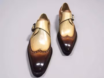 Bespoke Two-Tone Leather Wingtip Shoes: Handcrafted Monk Strap