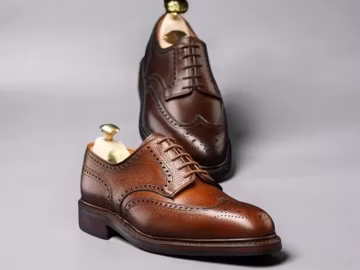 Skin Smith Bespoke Men Brown Grane Leather Lace Up Wingtip Derby Brogue Formal Shoes.