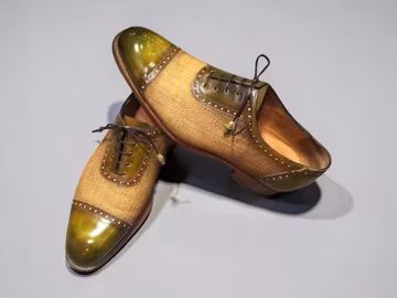 Handcrafted Leather Wingtip Brogue Shoes: Forest Patina Two-Tone