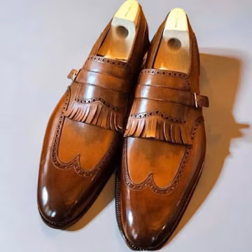 Handmade Leather Oxford Wingtip Shoes - Brown Patina
