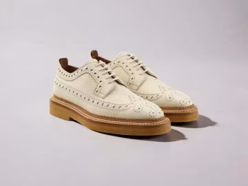 Handcrafted Off White Leather Wingtip Brogue Shoes