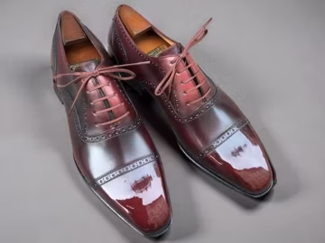 Bespoke Burgundy Leather Oxford Shoes: Two-Tone Cap Toe