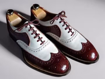 Handcrafted Leather Wingtip Brogue Shoes: Forest Patina Two-Tone