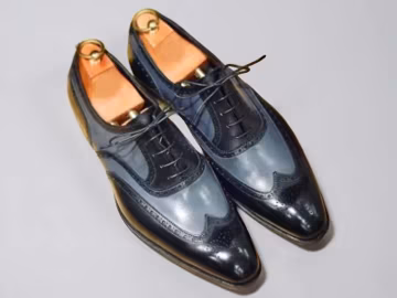 Bespoke Two Tone Leather Brogue Shoes: Black & Grey Wingtip