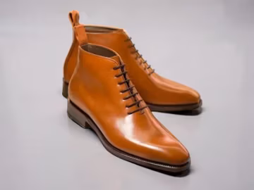 Handmade Leather Oxford Wingtip Shoes - Brown Patina