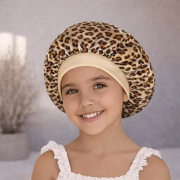 100% Mulberry Silk Sleep Bonnet for Kids, Curly Hair Protection, Thick and Braided Cap