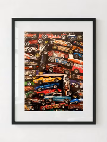Toy Car Collection Close Up Photography Print for Garage Decor