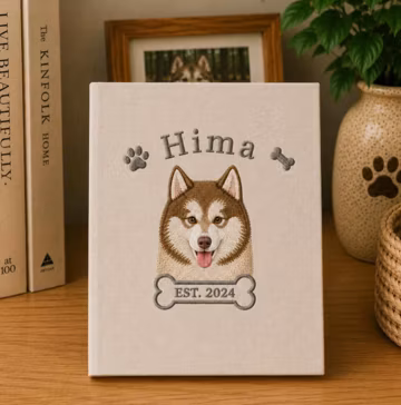 Custom Embroidered Pet Portrait Memory Book With EST Year, Custom Pet's Name Photo Album, Dog Lovers Gift, Cat Lovers Gift, Pet Memorial
