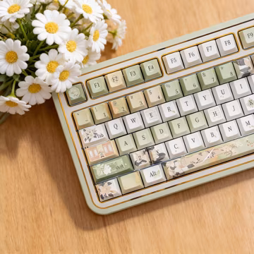 132 Pcs Elegant Gardenia Floral Gaming Keycap Set,Cherry Profile PBT 5-Side Dye-Sublimation Keyboard Keycaps,For Custom Mechanical Keyboards