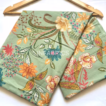 Sage Green Floral Cotton Fabric by the Yard | Botanical Flower Print Fabric | Premium Cotton for Dresses, Quilting, Sewing & Home Decor