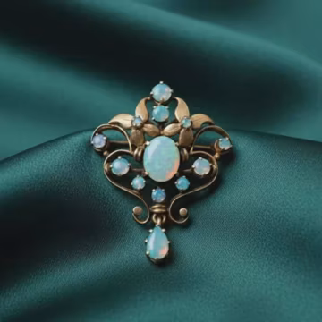 Antique Fire Opal Diamond Brooch For Women's 14K Gold Plated Silver Party Wear Pin