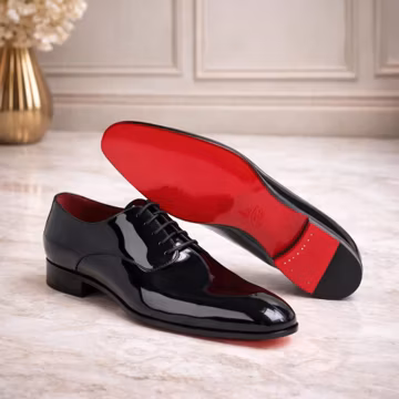 Christian Louboutin Men’s Black Patent Leather Oxford Shoes | Red Sole | Formal & Wedding Wear