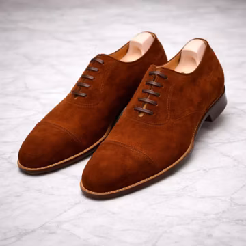 Handmade Men’s Brown Suede Cap Toe Oxford Shoes | Genuine Leather Lace-Up Dress Footwear