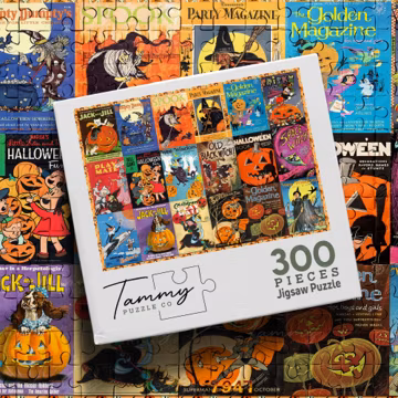 Vintage Halloween Puzzle, Halloween Book Cover Jigsaw Puzzle, Spooky Pumpkin Puzzle, Retro Halloween Collage, Halloween Gift for Adults