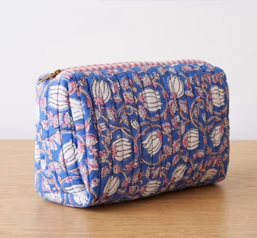 Quilted Cotton Handblock Printed Travel Pouches , Makeup Organize Tote Pouches | Tote Pouches