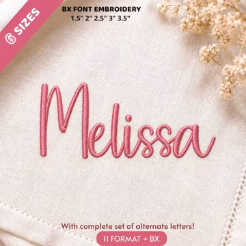 Melissa Cursive Script Embroidery Font, 6 sizes, instant download BX Font | PES + 10 other formats for Embroidery Machines