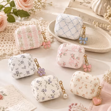 NO KEYHCHAIN Coquette Floral AirPods Case, Vintage Bow AirPods 2 3 Pro Case, Cottagecore Floral Protective Cover, Glossy Polycarbonate Case