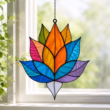 Lotus Acrylic Suncatcher, Colorful Lotus Window Hanging, Stained Glass Style Yoga Decor, Meditation Home Decor Gift