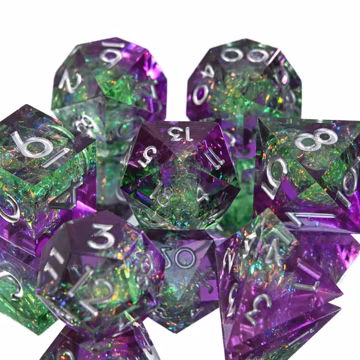 Green Purple Handmade D20 DND Dice Resin Sharp Edge Dice, D&D Dice Set for Dungeons and Dragons, Polyhedral Dice Set,Resin Dice