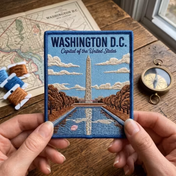 Washington DC Embroidered Patch, Washington Monument Iron On Patch, USA Travel Souvenir Sew On Badge for Jacket Backpack Hat