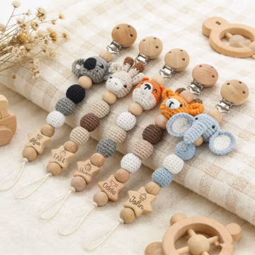 Personalized Name Pacifier Clip With Animal, Custom Baby Shower Gift, Newborn Soother Holder, Newborn Gift, Wooden Pacifier Clip With Star