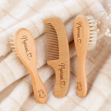 Personalized Baby Brush and Comb Set, Engraved Name Wooden Baby Hair Brush Set, Baby Shower Gift, New Mom Gift, Newborn Gift